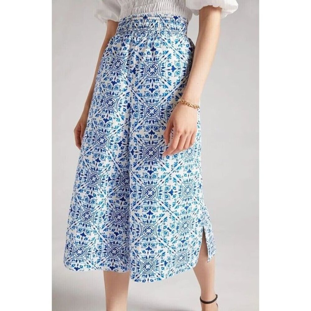 Woman XL‎ Anthropologie MAEVE Blue White Moroccan Cotton Wide Leg Palazzo Pants